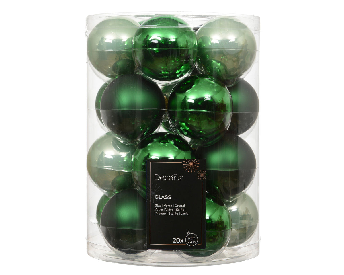 kerstballen glas shiny/enamel - matt mix groen/kleur(en) d.6cm