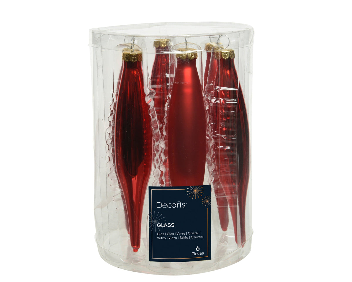 ijspegel glas shiny,matt mix kerstrood d.3cm x h.15cm