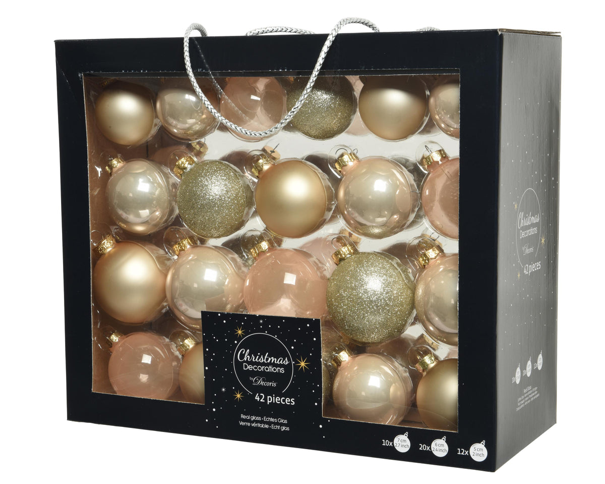 kerstballen glas mix dia7cm 42 stuks parel