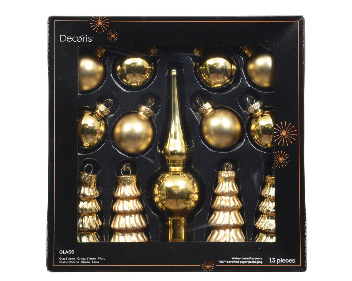 ornament glas shiny - matt mix licht goud d.3cm