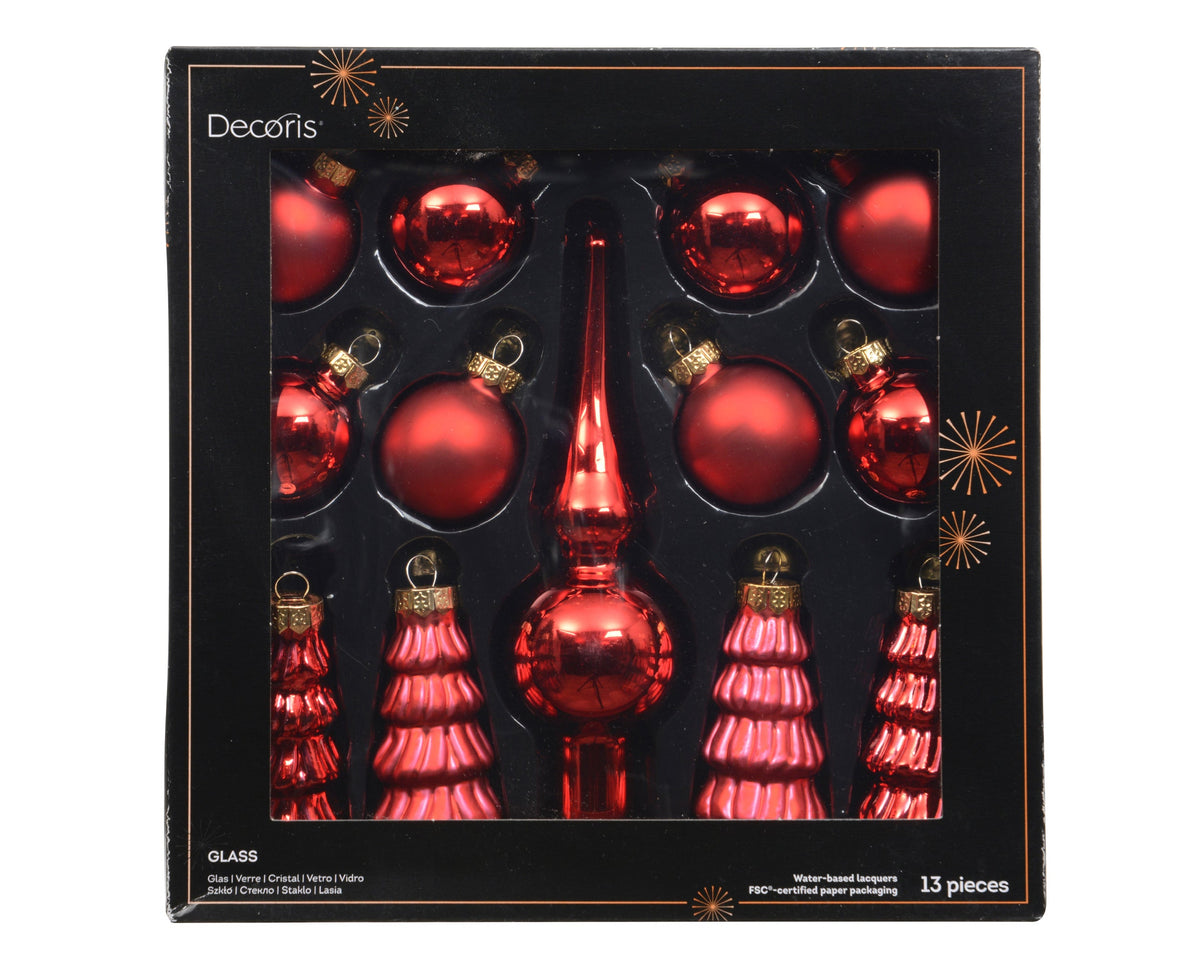 ornament glas shiny - matt mix kerstrood d.3cm