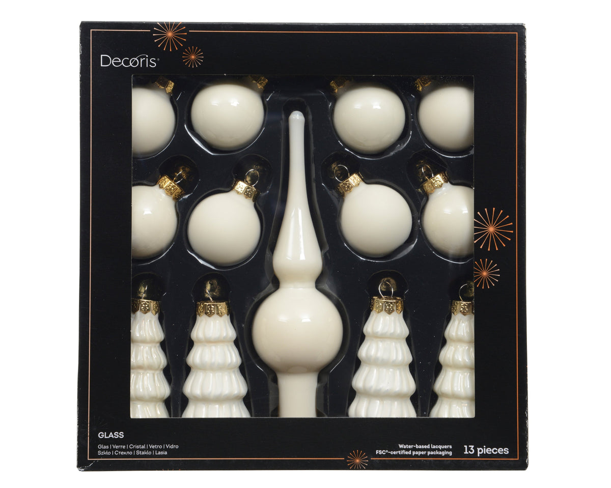 ornament glas enamel - matt mix wolwit d.3cm