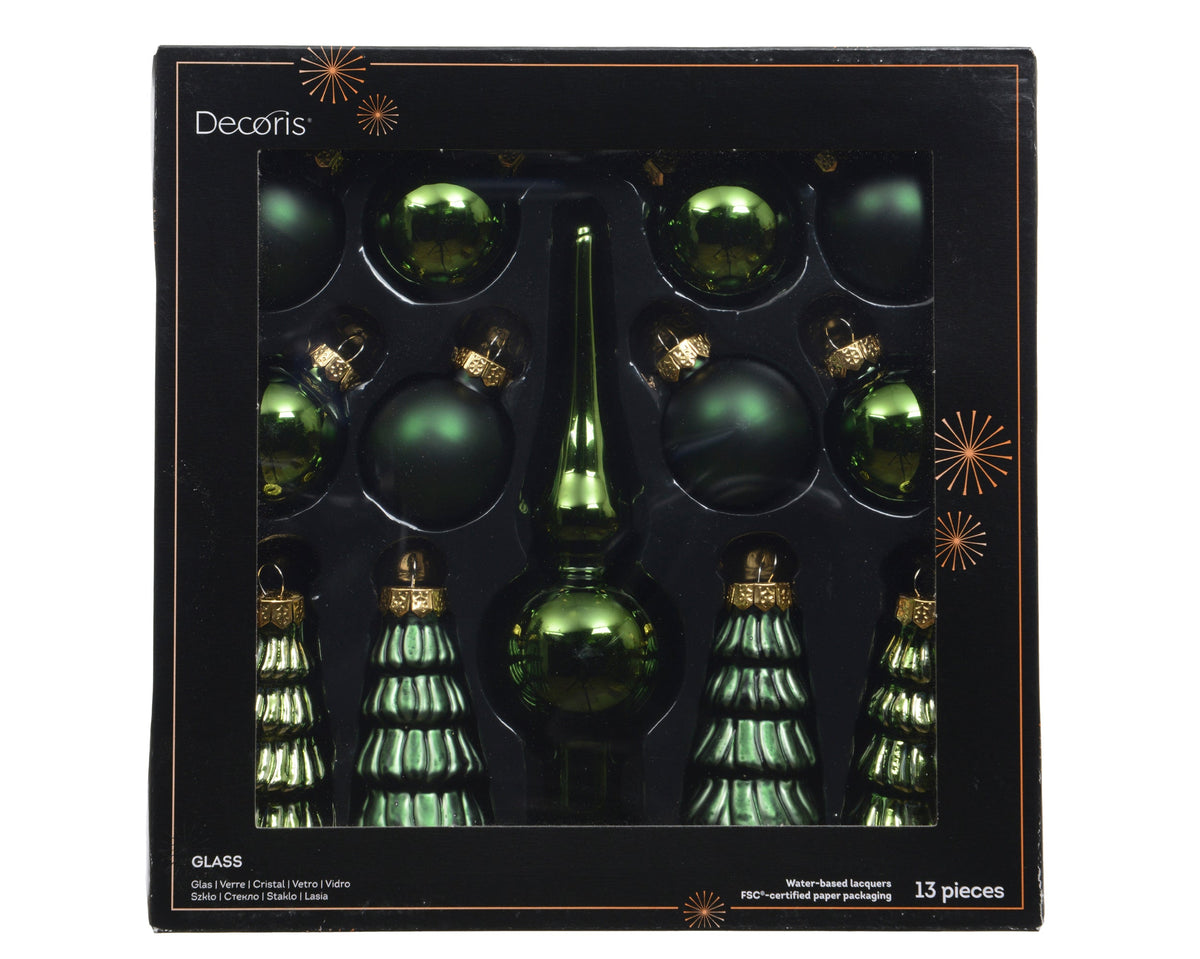 ornament glas shiny - matt mix dennengroen d.3cm