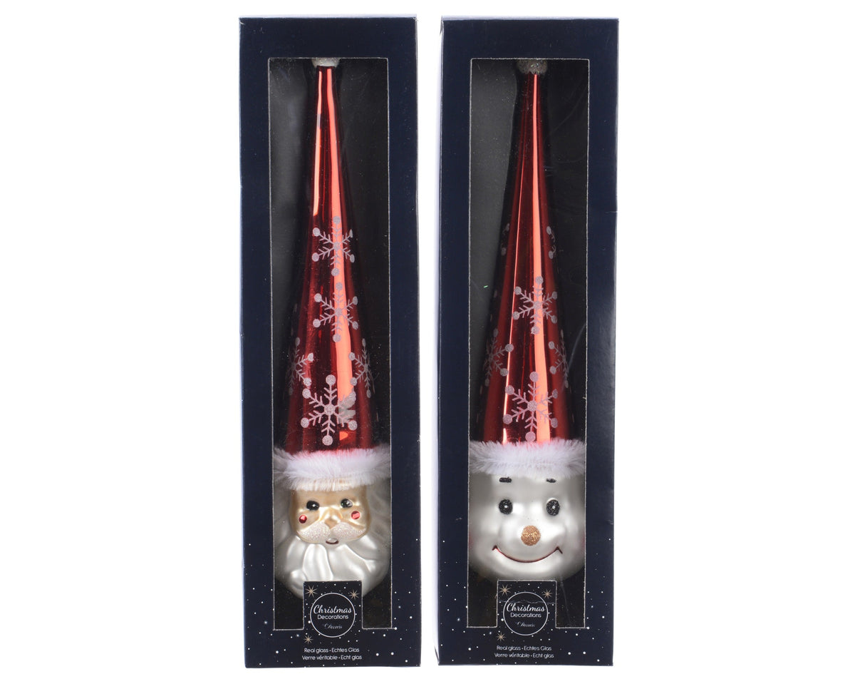 piek glas shiny hat with snowflakes 2ass rood/wit d.7.5cm x h.30cm