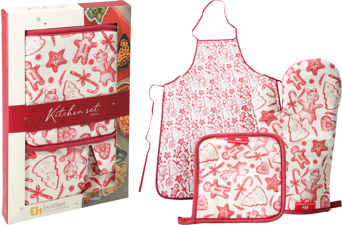 ovenhandschoen pannenlap schort set van 3sts kerst designs