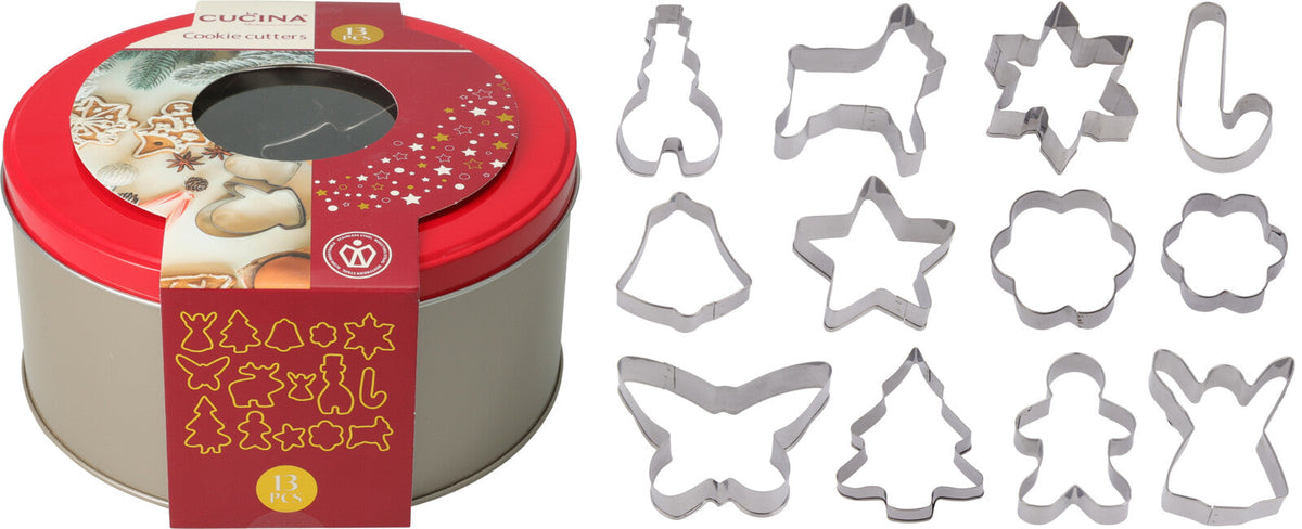uitsteekvorm set 13 stuks in blik kerst rvs d17xh8cm ass vormen