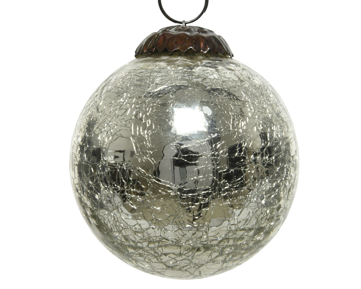 kerstbal glas crackle zilver d.7.5cm x h.7.5cm