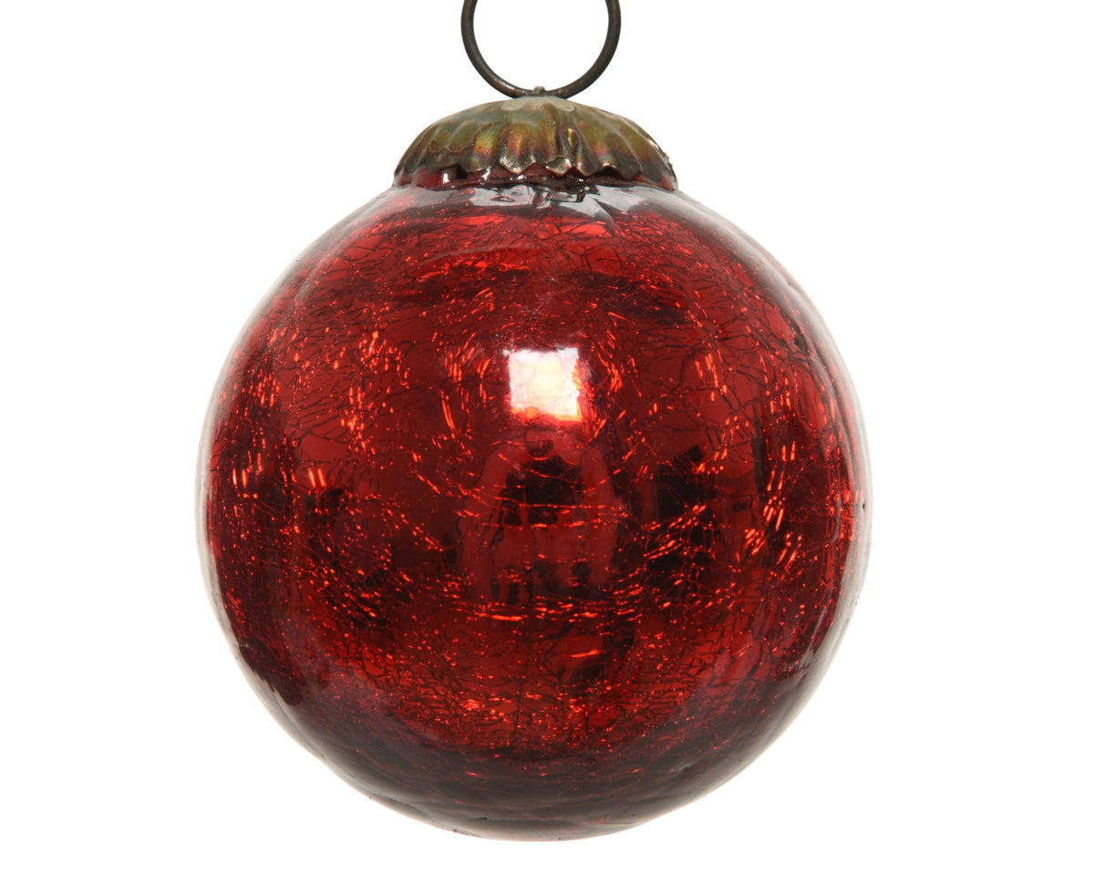 kerstbal glas crackle rood d.7.5cm x h.7.5cm