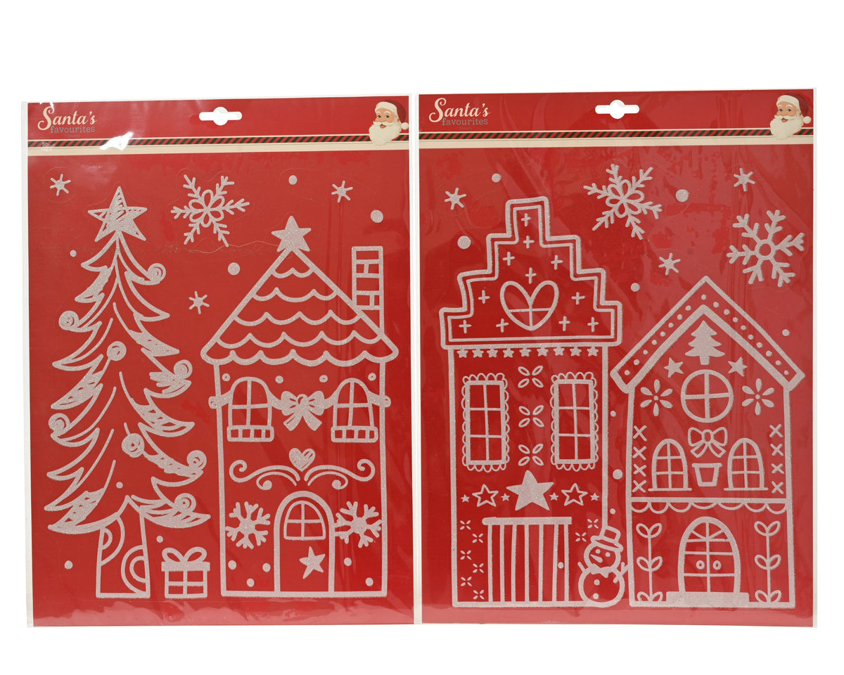 raamdecoratie pvc iridescent glitter house 2ass wit l.34.5cm x w.24cm x h.0.01cm