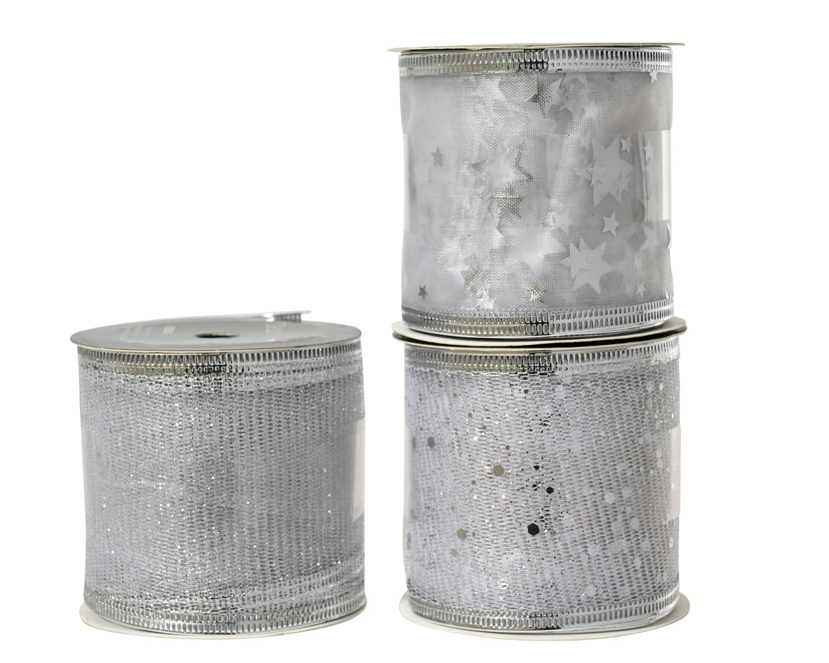 lint polyester glitter stars 3ass zilver l.270cm x w.6.3cm x h.0.01cm