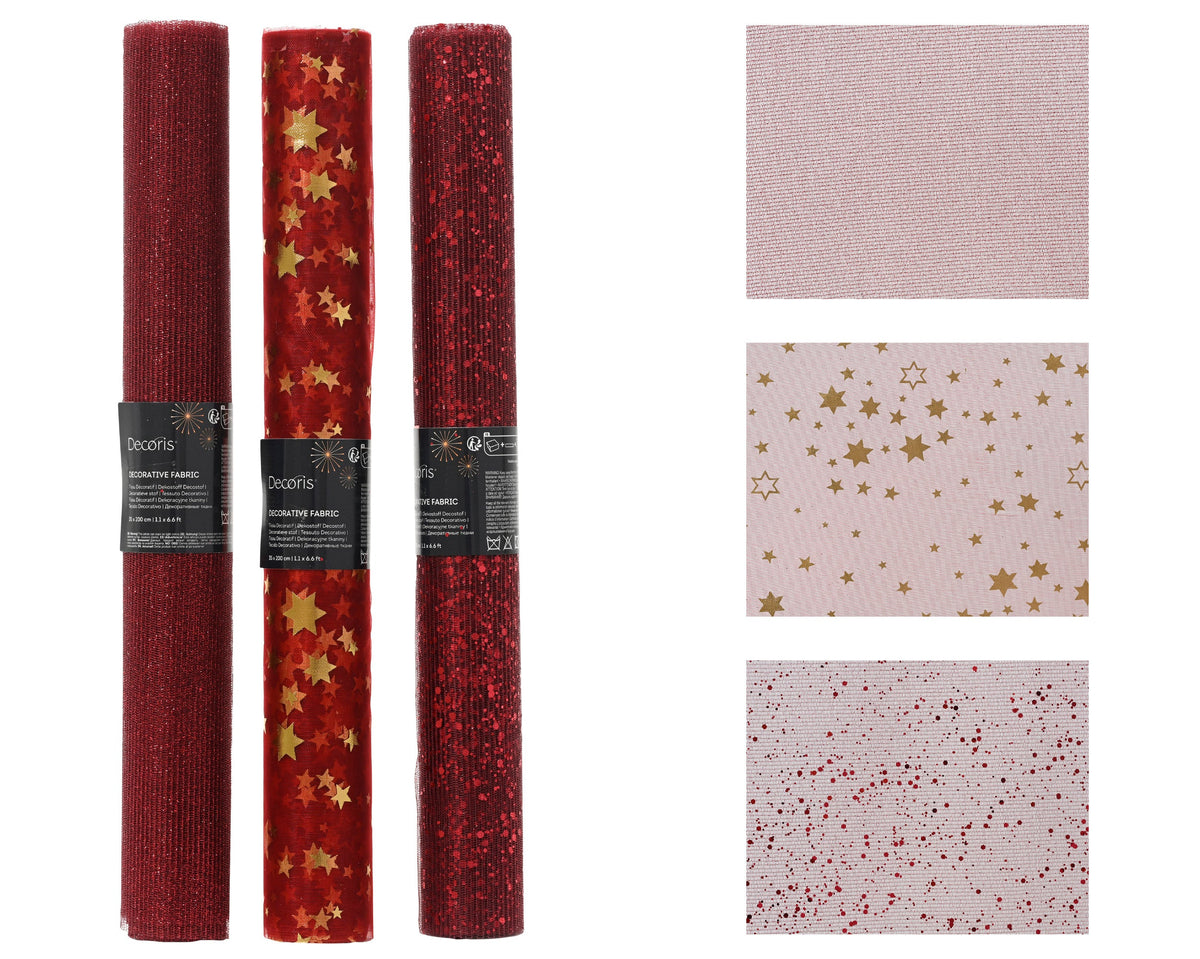 decostof polyester glitter stars 3ass ossenbloed l.200cm x w.35cm x h.0.01cm