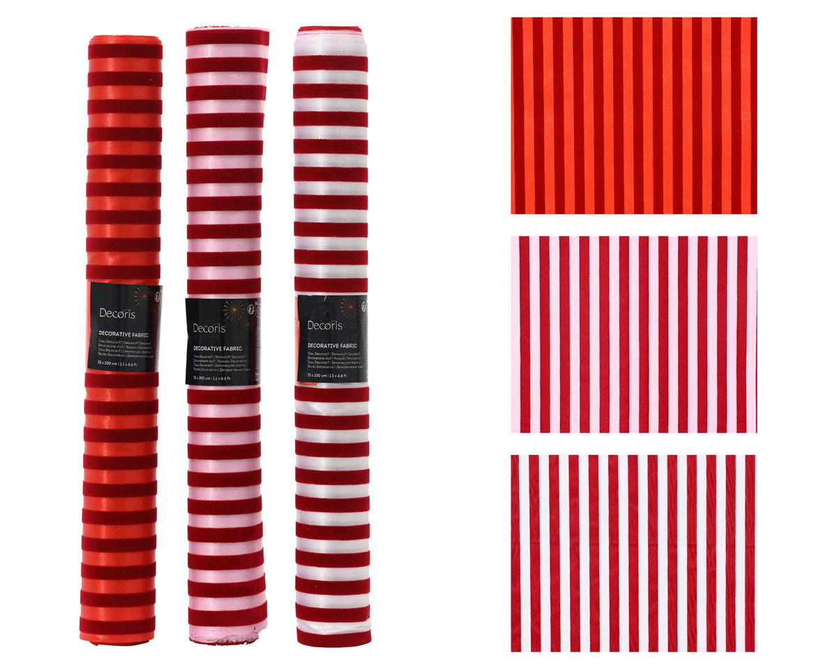 decostof polyester velvet stripes 3ass rood/kleur(en) l.120cm x w.35cm x h.0.01cm