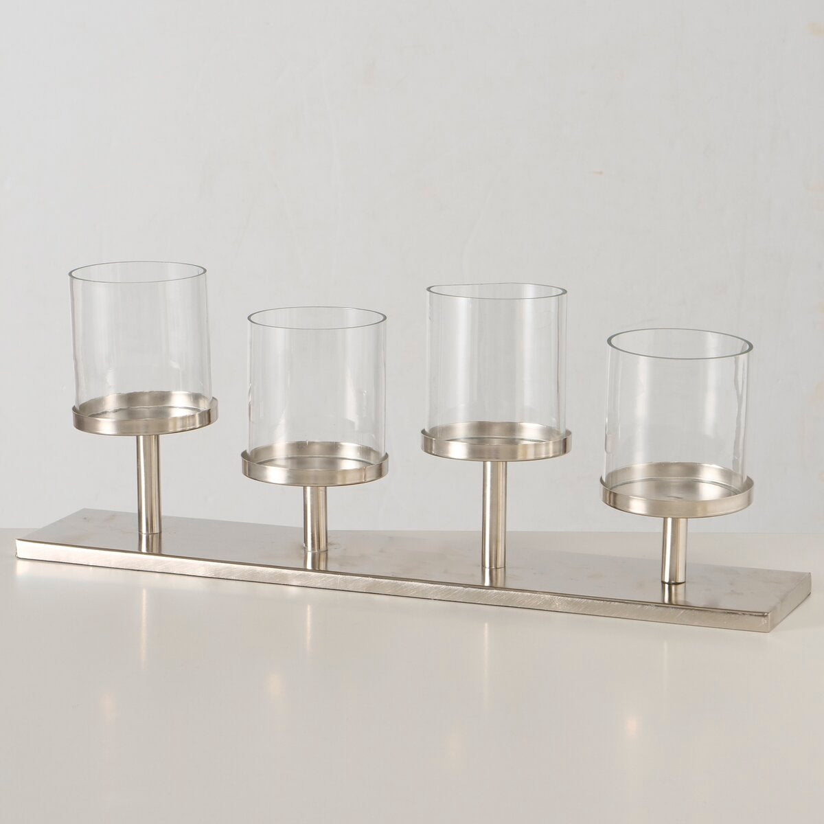 kandelaar clarot, rechthoek, h 19,00 cm, l 51,00 cm, ijzer, helder glas