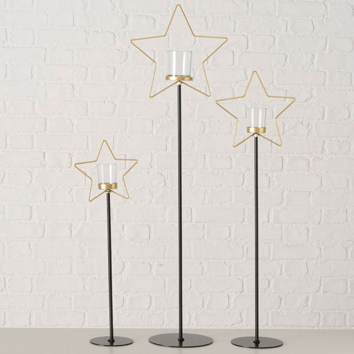 windlicht shiny, rond, ster, h 75,50 cm, ijzer, helder glas, effen
