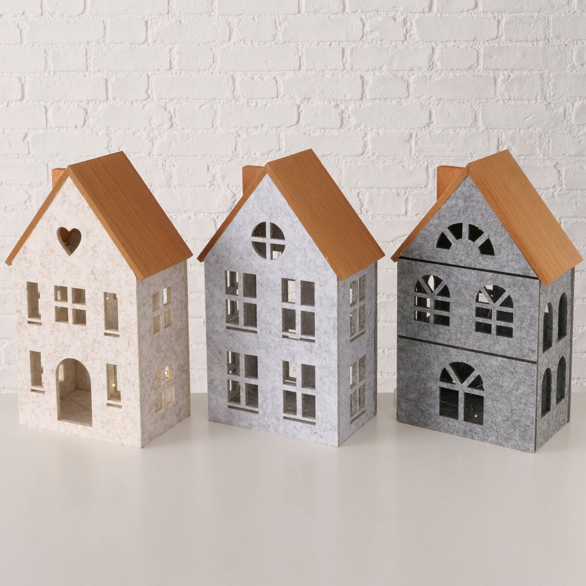 decoratieve standaard domus, 3 ass., huis, led, h 41,00 cm, mdf, polyester