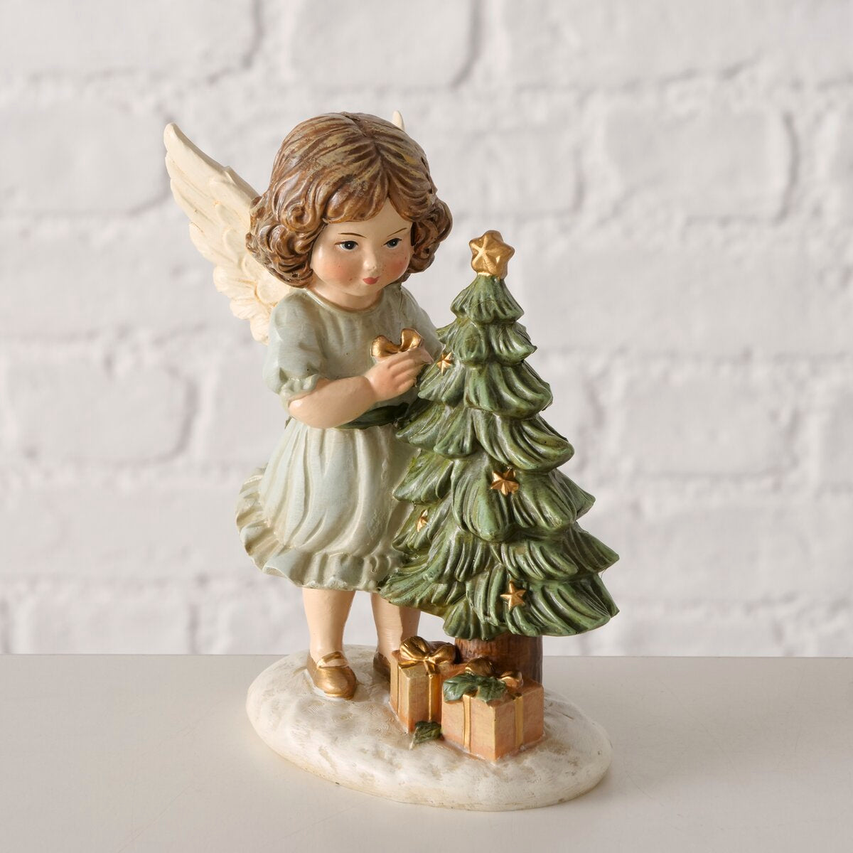 figuur clara, engel, kerstboom, h 12,00 cm, synthetische hars, bg, wt, grn