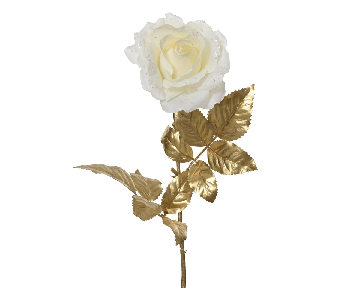 roos polyester fluweel wit/goud l.10cm x w.10cm x h.72cm