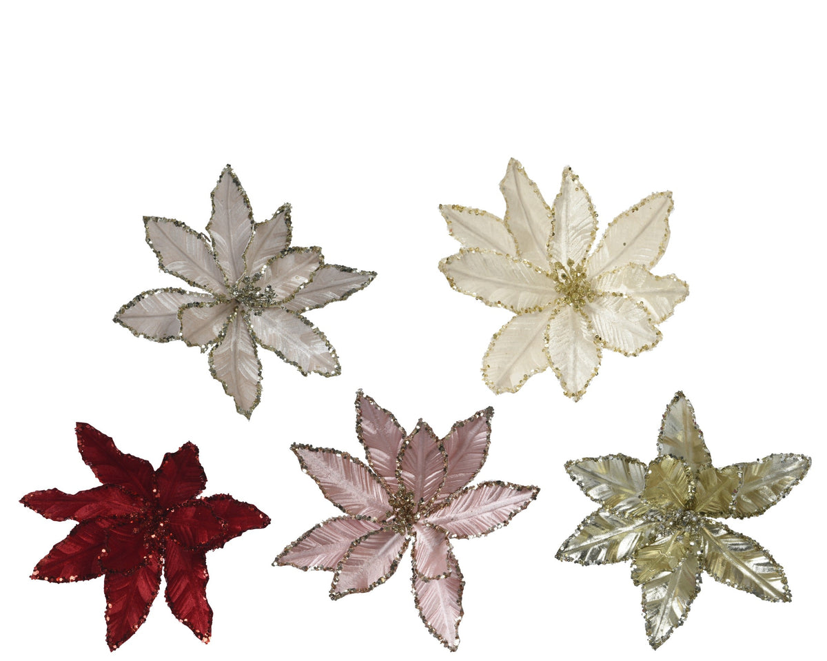 poinsettia op clip polyester 5col ass assortie d.28cm x h.10cm