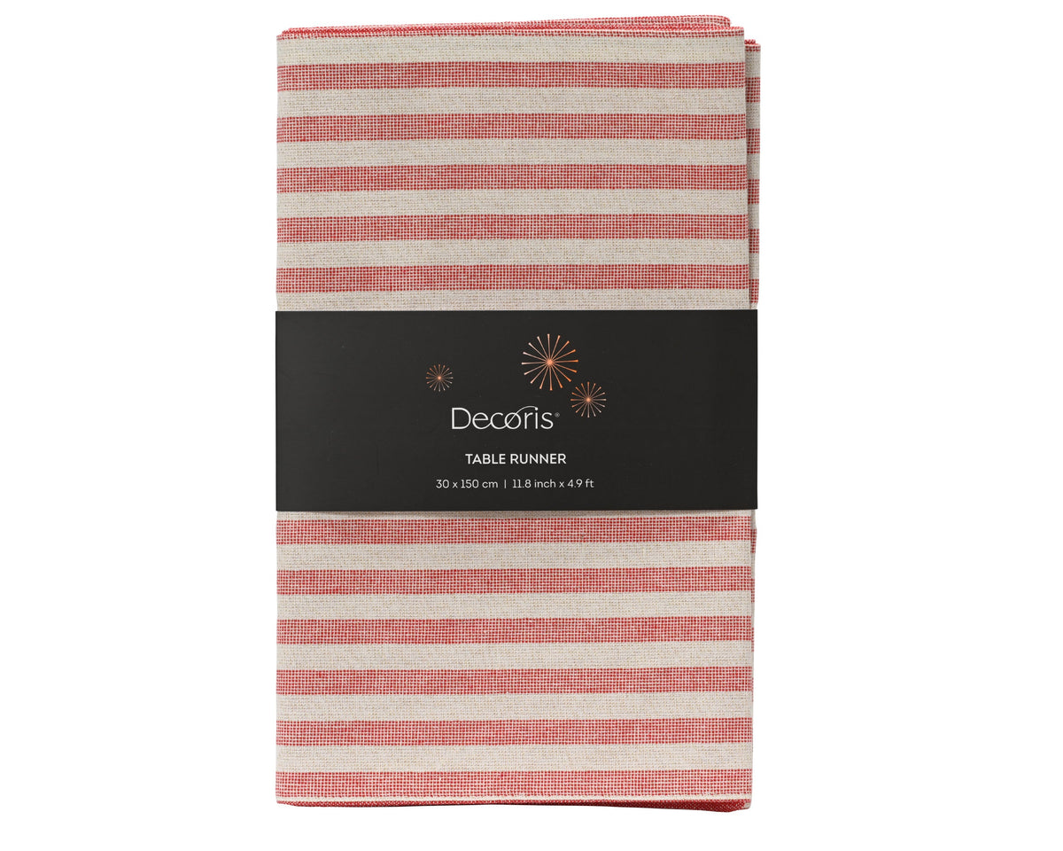 tafelloper katoen rectangular n/a with stripe in lurex yarn rood/wit l.150cm x w.30cm x h.0.1cm