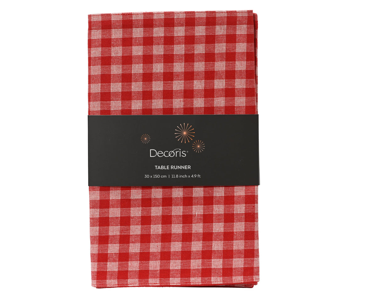 tafelloper katoen rectangular n/a with check with lurex yarn rood/wit l.150cm x w.30cm x h.0.1cm