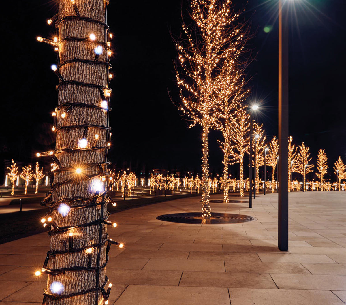 connect de luxe 100led warm wit en flash 10m, 10cm afstand tussen de leds, rubber kabel zwart