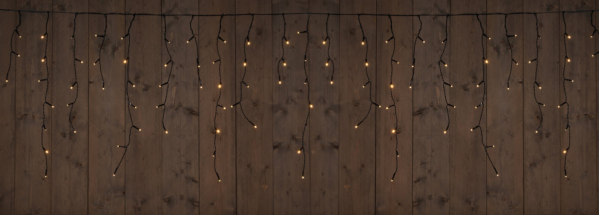 icicle lights zwart 180l/360x60cm led classic - 5m aanloopsnoer  - ip44 trafo aan / 8/16u timer / uit