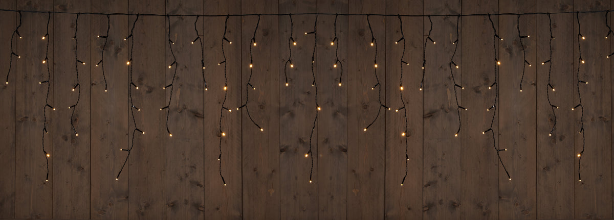 icicle lights zwart 360l/720x60cm led classic - 5m aanloopsnoer - ip44 trafo aan / 8/16u timer / uit