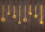ster-gordijn  draad transparant 364l/200x80cm led classic warm 10 strengen/sterren - 5m aanloopsnoer  - ip44 trafo aan / 8/16u timer / uit / dimmer