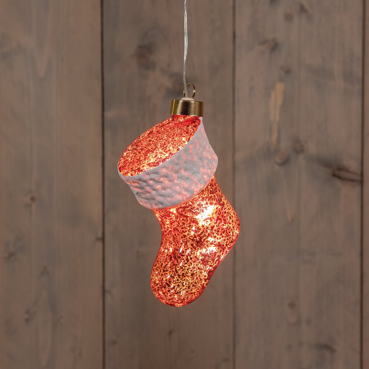 kerstsok glas led op batterij 11x6x13.4cm