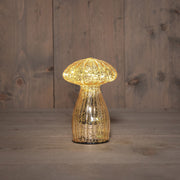 paddenstoel glas led op batterij met timer 15x9.5cm mercury goud