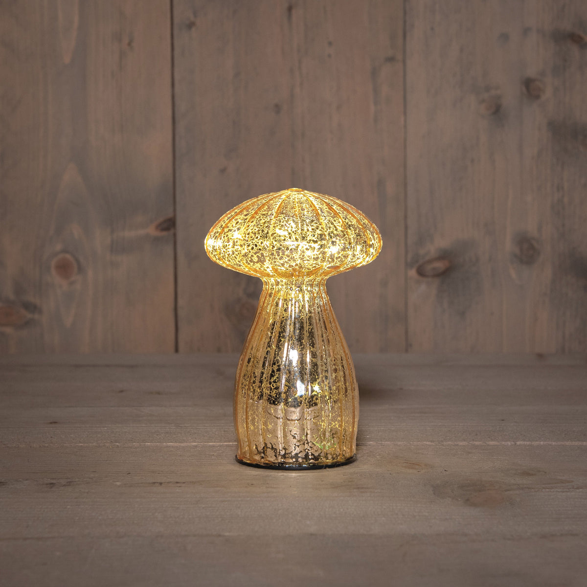 paddenstoel glas led op batterij met timer 15x9.5cm mercury goud