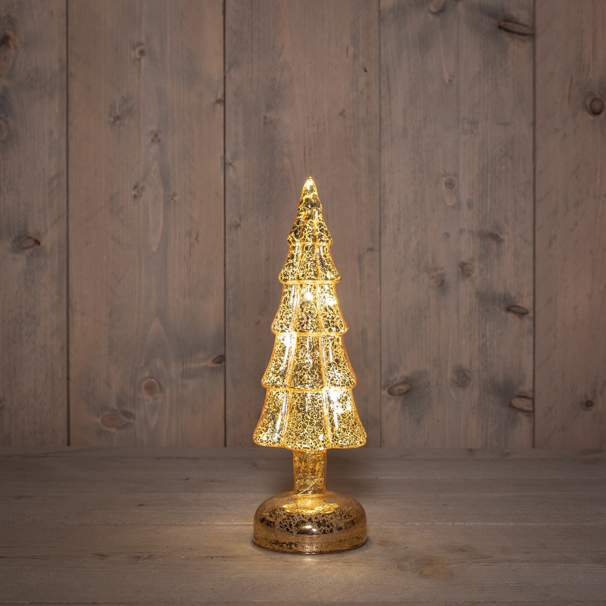 kerstboompje glas led op batterij met timer 27.5x9.5cm goud