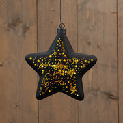 kersthanger ster glas met sterren 10led warm wit op 2aaa batterij met timer 19 cm zwart/goud
