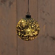 kersthanger bal glas met sterren 8led warm wit op 2aaa batterij met timer d10cm zwart/goud