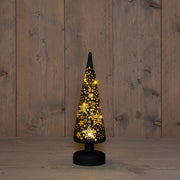 kerstboompje glas met sterren 10led warm wit op 3aa batterij met timer 30x9cm zwart/goud