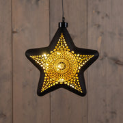 kersthanger ster glas marrakech 10led warm wit op 2aaa batterij met timer 19 cm zwart/goud
