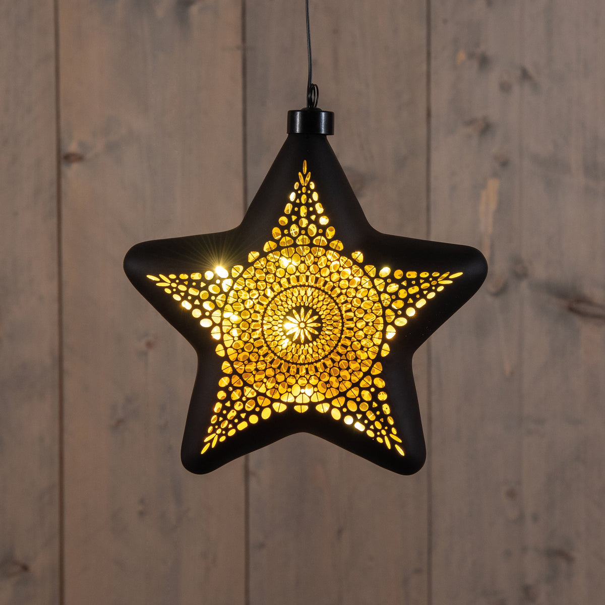kersthanger ster glas marrakech 10led warm wit op 2aaa batterij met timer 19 cm zwart/goud