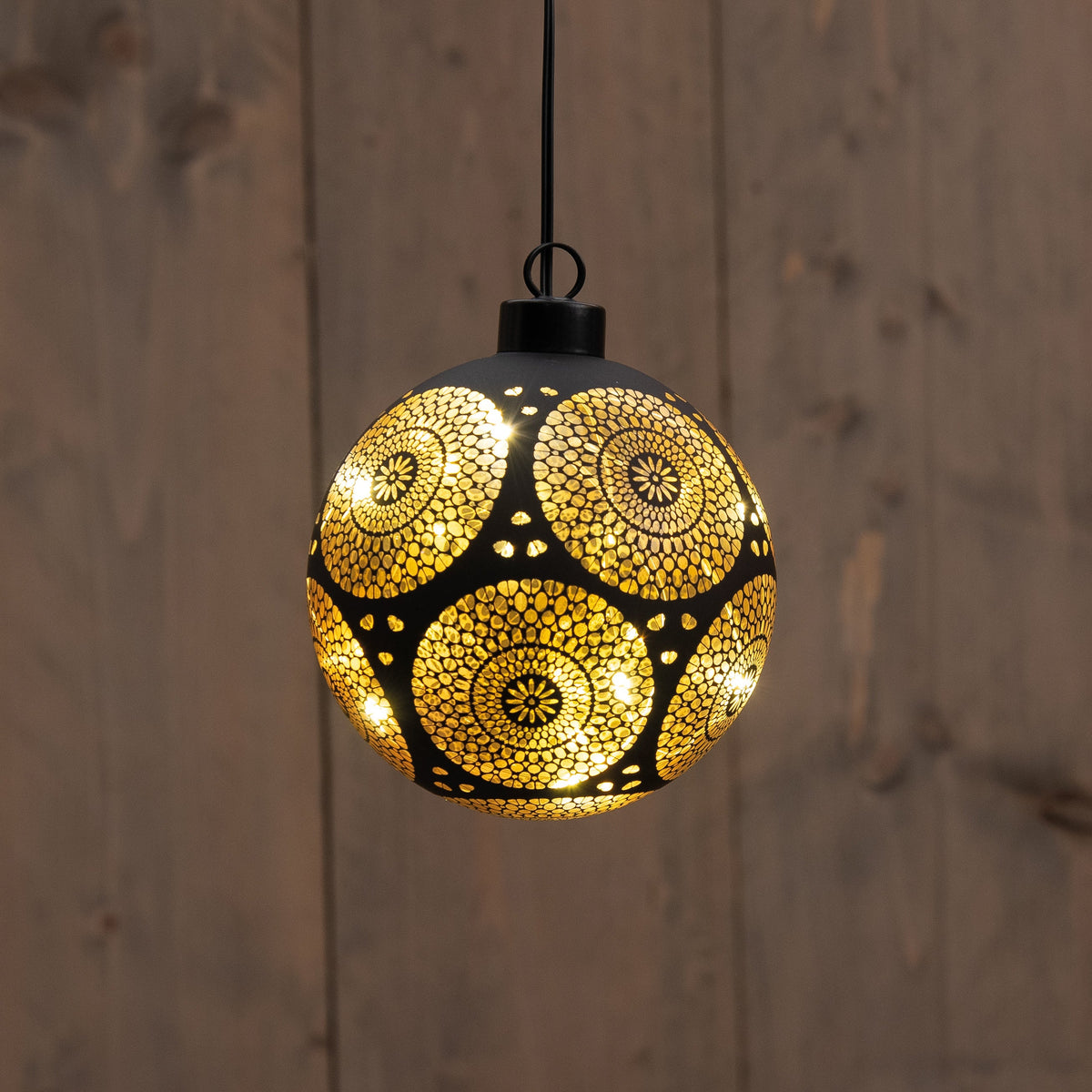 kersthanger bal glas marrakech 8led warm wit op 2aaa batterij met timer d10cm zwart/goud