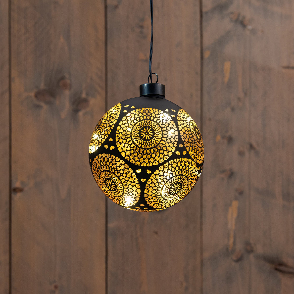 kersthanger bal glas marrakech 10led warm wit op 2aaa batterij met timer d12cm zwart/goud