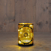 cylinder glas marrakech 10led warm wit op 3aa batterij met timer 9h12cm zwart/goud
