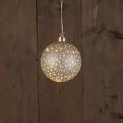 b.o.t. glas bal mat champagne met sterren 10cm /led warm wit 2xaaa met timer
