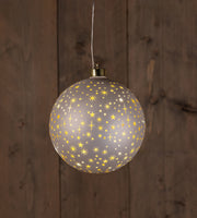 b.o.t. glas bal mat champagne met sterren 15cm /led warm wit 2xaaa met timer