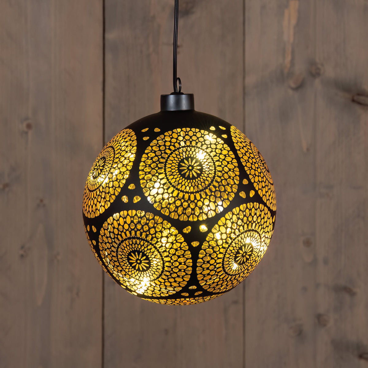 bal glas draaiend led op batterij 15cm zwart/goud