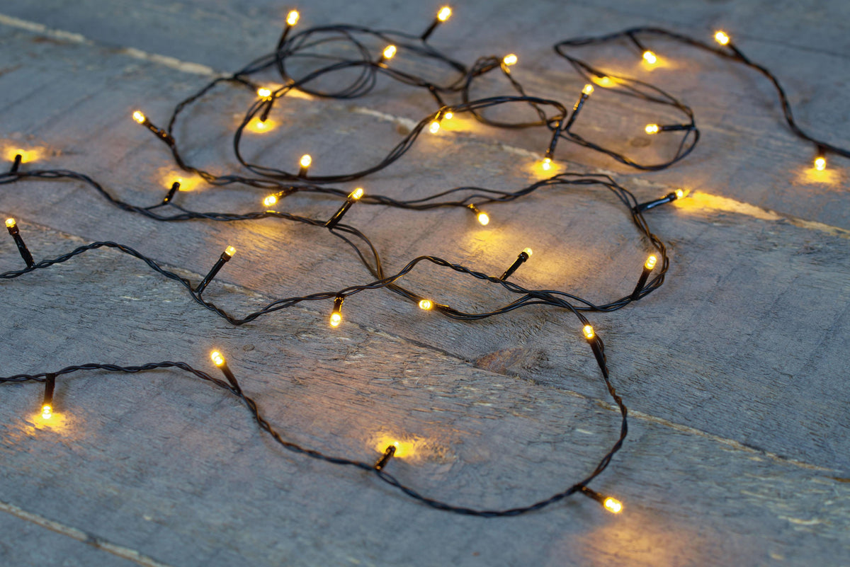 LED Lichterkette 50 LEDs 3,75m warmweiß USB aufladbar 50cm Zuleitung schwarz - bi-bui