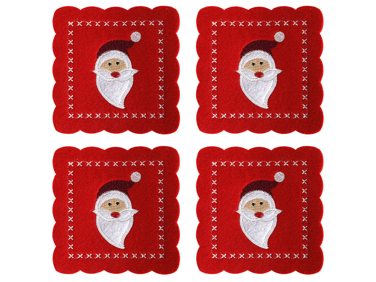 onderzetter kerst vilt "holly jolly" 10x10cm s/4 rood