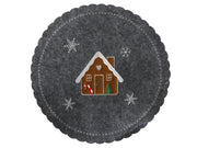 placemat kersthuisje vilt ø35cm  grijs