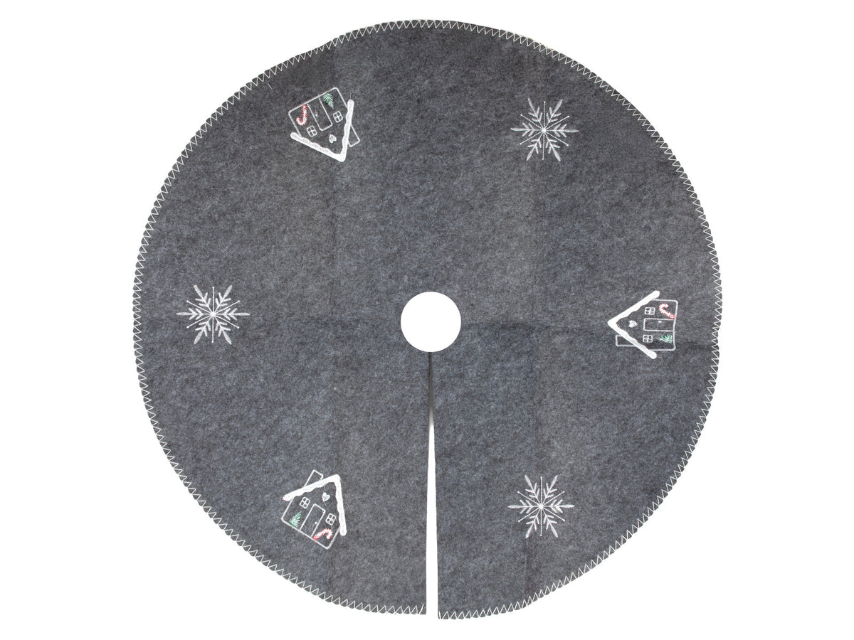 kerstboomrok kersthuisje vilt ø80cm  grijs