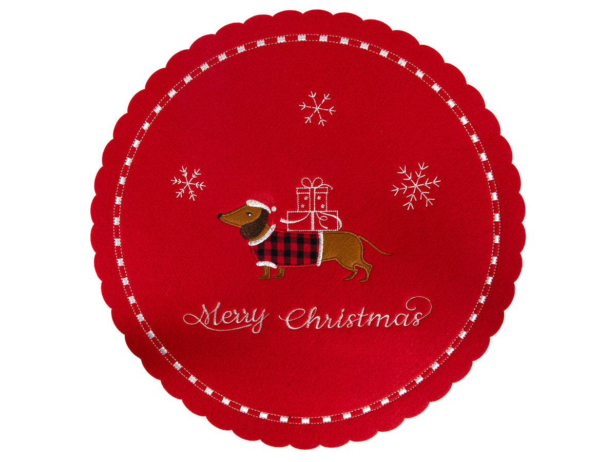 placemat teckel vilt ø35cm rood