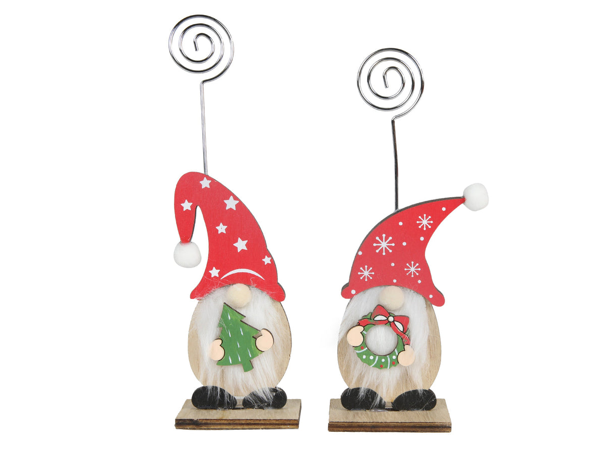 hout menu-kaarthouder gnoom/santa 17cm 2 ass.