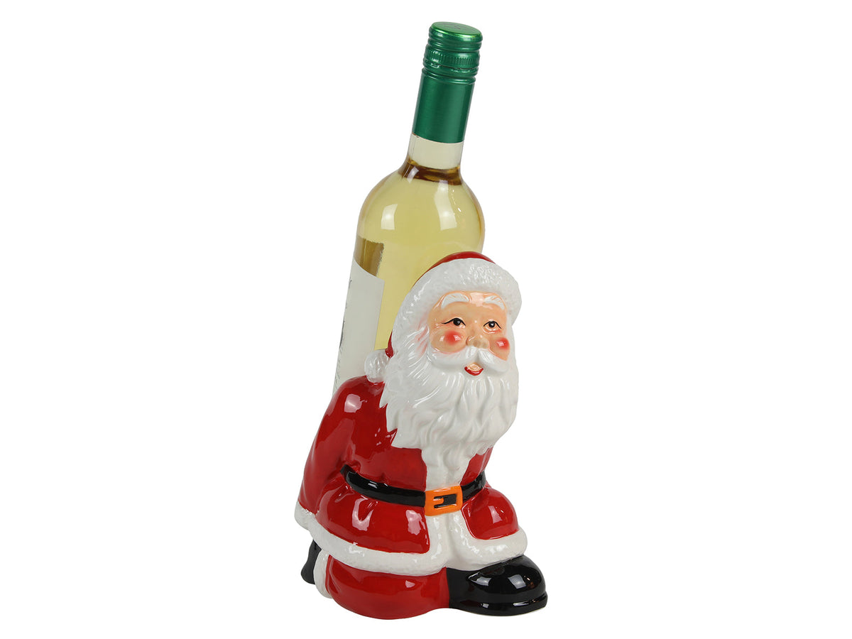 wijnfles houder kerstman op knie 17x12.3x20.3cm